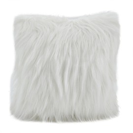 SARO LIFESTYLE Cheveux Collection Long Hair Faux Fur Throw Pillow 18" Ivory