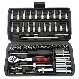 TILIBOTE Socket Wrench Set, 53PCS 1/4 Inch Ratcheting Wrench Set And Extension Bar Gimbal Slide Bar Extension Sockets, Set For Automotive Repair And Home Use.
