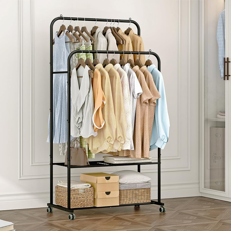 SUOERNUO Clothes Rack with Wheels Garment Rack for Hanging Heavy-Duty