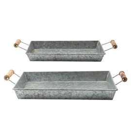 AuldHome Design Galvanized Farmhouse Trays (Set of 2, Small & Medium); Farmhouse Decor Rectangular Trays w/Handles