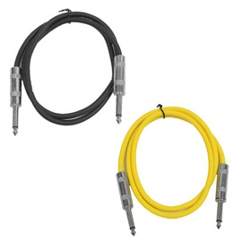 Seismic Audio - SASTSX-2-2 Pack of 2 Foot 1/4" TS Male to 1/4" TS Male Patch Cables - Unbalanced - 2 Foot Patch Cord - Black and Yellow