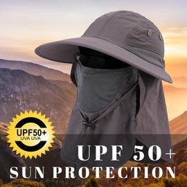 Harlang Sun Hat with Neck Flap, UV Protection Waterproof Safari Cap Wide Brim Bucket Hat for Fishing Gardening Hiking Hunting Army Green