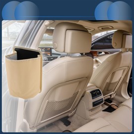 INFINAUTO Car Trash Can Front Seats 6.7" Length 4.7" Width 9.8" Height Auto Trash Bin Faux Leather Beige Hanging