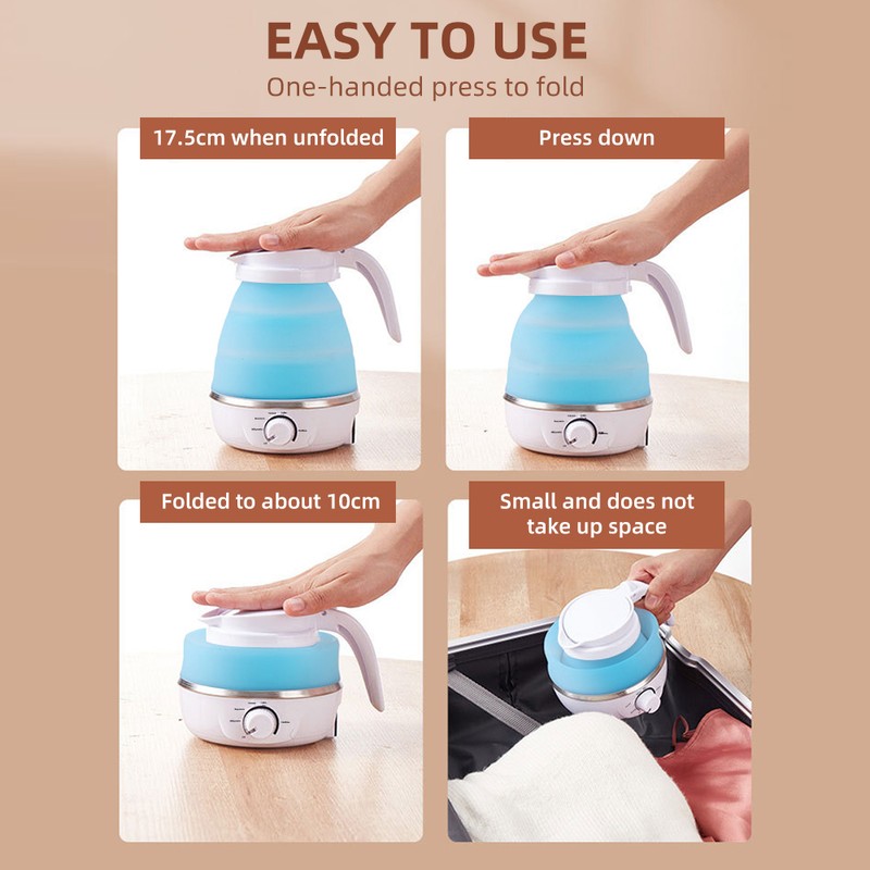 Foldable Kettle 0.6L Travel Silicone Stainless Steel Base Camping Kettle