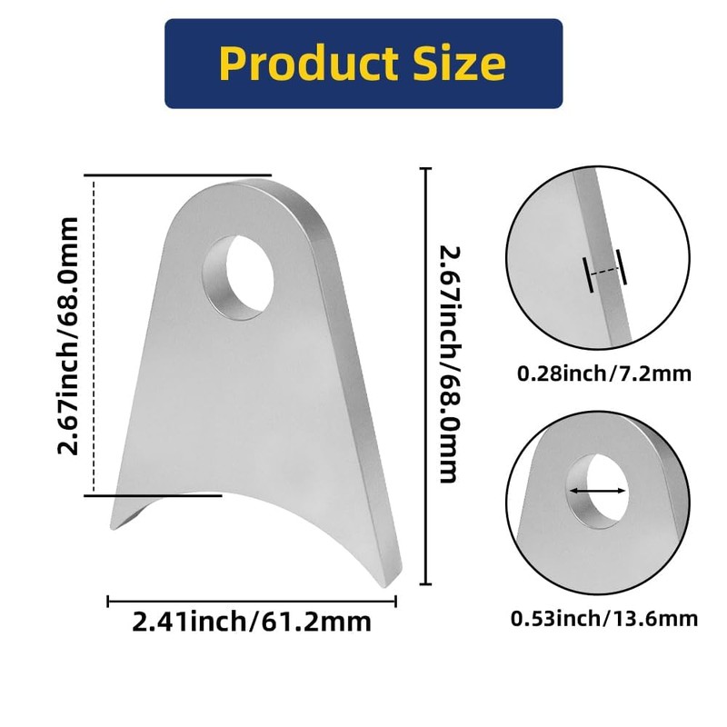 Weld-On Tabs Steel Shock Mount Brackets 2-11/16"x2-4/9"x1/4" 4-Pack