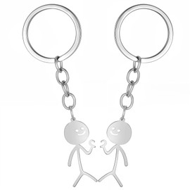 AOZUO 2 Pcs Finger Heart Keychain Matching Friendship Keychains Funny Doodle Stainless Steel Key Chain Pendant Creative Stickman Keyring Long Distance Friendship Jewelry Gift for Men Women