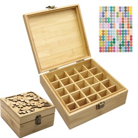 Bamboo Storage Box for Aromatherapy Essential Oil - Wooden Box for 25 Bottles - Ideal Organizer for Travel and Presentation #B