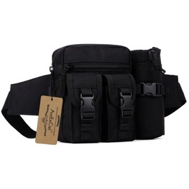 ArcEnCiel Tactical Waist Bag Waterproof Bum bag Military Waist Utility Belt Water Bottle Pouch Pack for Trekking Hiking Walking Bike Cycling Climbing (Black)