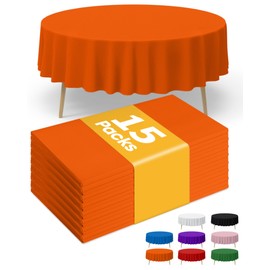 Niuara Orange Plastic Table Cloth - 15 Pack 84" Round Disposable Tablecloths for Round Tables, Table Cover for Holiday Parties & Gatherings