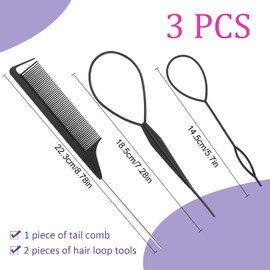 3pcs Topsy Tail Hair Tool, Hair Braiding Tool French Braid Loop Tool, Rat Tail Comb Fast Hair Styling Accessories
