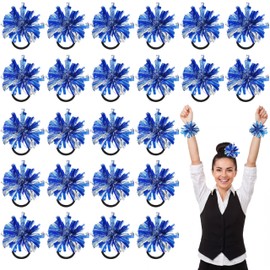 Shappy 24 Pcs 2 Color Mini Pom Poms Hair Ropes for Cheerleading 4 Inch Ponytail Holder for School Team Spirit Sports Dance Cheering (Blue)