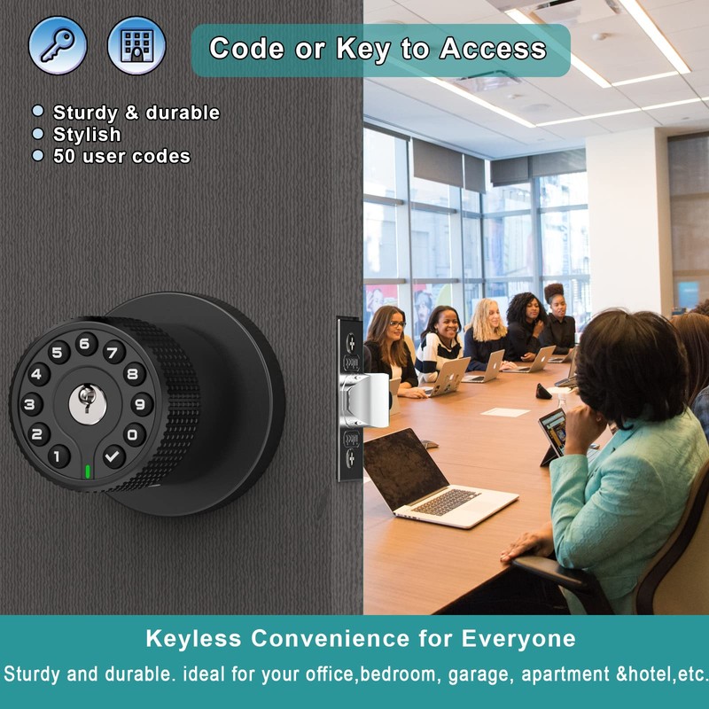 Keypad Door Knob with Key,Keyless Entry Door Lock, Code Locks