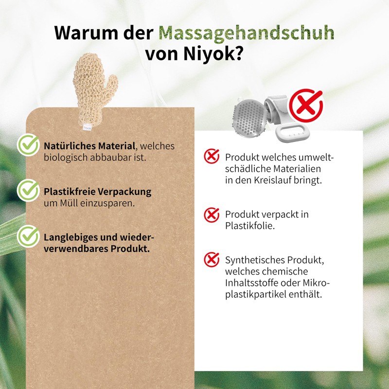 Niyok® Massagehandschuh aus Sisal • Sanfte Reinigung & Massage für