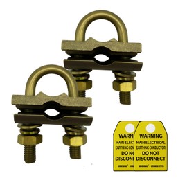 Brass U Bolt Ground Clamp with 2 Conductors,4/0-4AWG Wire Range, 1/2”-3/4”Ground Rods or Pipe Size (U bolt 2pcs pack)