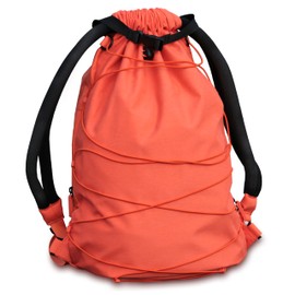 ANVI ORIGINAL Karry7.0 gym bag drawstring backpack water repellent nylon training sport bag for weekend trip large elastic capacity with shoes compartment for men or women (Orange)