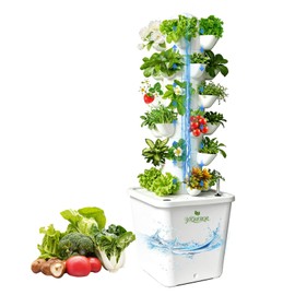 YTQHERQR Hydroponics Tower Indoor Growing System Vertical Garden Planter Indoor Smart Garden Kit with Pump and Movable Water Tank Vegetable Plant Gift for Gardening Lover (White-30plants)