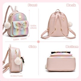 I IHAYNER Girls Bowknot 3-Pieces Fahsion Leather Backpack Backpack Purse for Women Rucksack for Ladies Shoulder Bag (Glitter Pink)