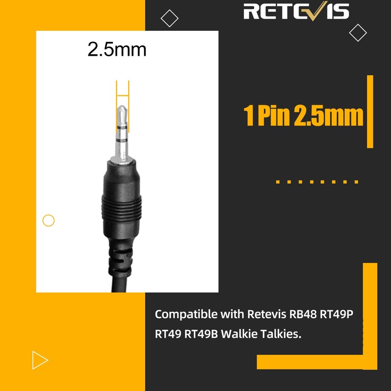 Retevis RB48 Walkie Talkies Headset with Mic 1 Pin 2.5mm,