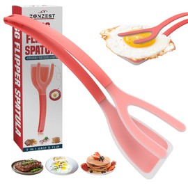 ZONZEST Silicon Egg Flipper Spatula Tongs (Set of 1) – Non-Stick 2-in-1 Grip & Flip Kitchen Tongs for Pancakes, Fish, Eggs, and More – Heat Resistant Cooking Tool (Red)