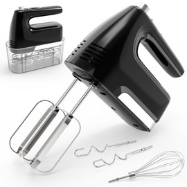 CBQ Hand Mixer Electric, 5-Speed 400W Powerful Motor, Hand Mixer Electric Handheld with Storage Case, Turbo Boost and 5x Accessories, Flat Beaters, Dough Hooks, Whisk (Black)
