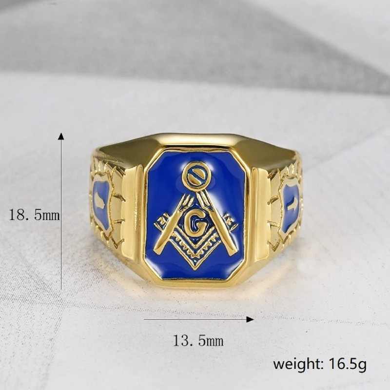 Blue Masonic Freemason Ring, Blue Lodge Masonic Ring for Men,