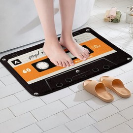 Erosebridal 80s Party Bath Rugs 16"X24",Audio Cassette Bathroom Mats Boys Girls Teens,Vintage Music Theme Bath Carpets,Retro Tape Floor Mats Music Art Style Non Slip Shower Rugs,Luxury Black