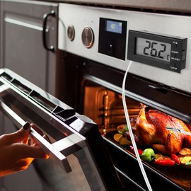 Digital Oven Thermometer -58°F to 572°F/-50°C-300°C, Thermometer with Probe, High Low Temperature Alarm, LCD, Celsius/Fahrenheit LXSZRPH (Black)