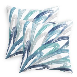 CaliTime Throw Pillow Cases Pack of 2 Cozy Fleece Two-Tone Abstract Feather Decorative Cushion Covers for Couch Bed Sofa Farmhouse Decoration 22 X 22 Inches Teal Green Navy Somke Blue Grey