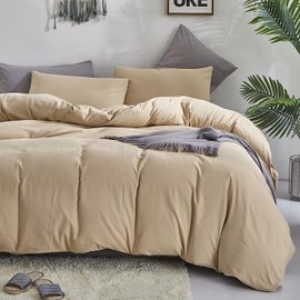 Houseri Beige Comforter Set Full Taupe Comforter Full Size Light Brown Bedding Sets Light Khaki Bedding Comforter for Teen Boys Girls Neutral Sand Color Champagne Tan Bed Comforters Quilt Blanket Full