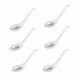 6Pcs Soup Spoon Ramen Noodle Soup Ladle White Pattern Soup Spoons Sturdy and Durable Asian Dinner Spoon Easy Clean Dishwasher Safe