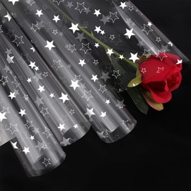 5m*80cm Star Cellophane Wrapping Paper Sheet,Topeedy Clear Plastic Cellophane Wrapper for Hampers Bouquet Anniversary Wedding Birthday Gift (Supplied in a Folded Sheet)-star