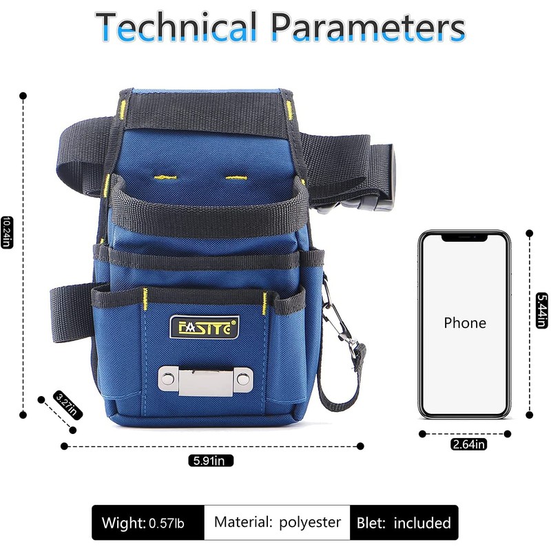 FASITE Tool Pouch Belt, 8-POCKET Professional Small Electrical Maintenance Work