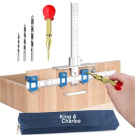King&Charles Cabinet Hardware Jig, Metal Cabinet Handle Jig + Auto Hole Punch + Point Drill Bits, Use for Handles Knobs Pulls on Drawers/Doors, Wood Drilling Dowelling Guide Set.