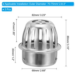 PATIKIL Dome Gutter Guard Filter 3 Inch, 3 Pack 304 Stainless Steel Downspout Strainer, Anti-Blocking Outdoor Gutter Cleaning Tool for Stops Leaves Debris, Fits 2.8-3 Inch