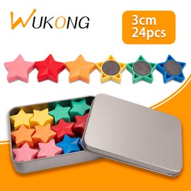 Wukong Pack of 24 Magnets for Whiteboard, 6 Colours, Star Type, Fridge Magnets for Magnetic Board, School, Seminars, Fridge Magnet, Lockers and Photo, Diameter 30 mm, 8 mm Thickness