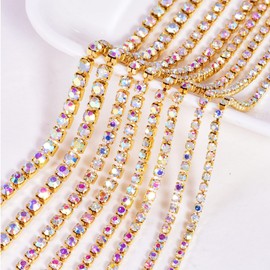 Blinginbox Rhinestones Chain 10 Yards SS16/4mm Crystal Glass Sew On Rhinestones Cup Chain with Gold Bottom Sew On Trim (ss16-4mm, Crystal-Gold Bottom)