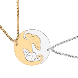 NEWEI Cute Matching Necklace Set for Couples Stainless Steel Animals Dangle Jewelry for Boyfriend and Girlfriend Charms Valentine Day Accessories Gifts (Dachshund GO+SL)
