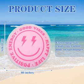 Tudomro Pink Preppy Beach Towel 60 Inch Smile Round Beach Towel Preppy Rug Absorbent Face Blanket Quick Dry Happy Picnic Rug with Tassels for Bathroom Pool Surfing Outdoor Meditation
