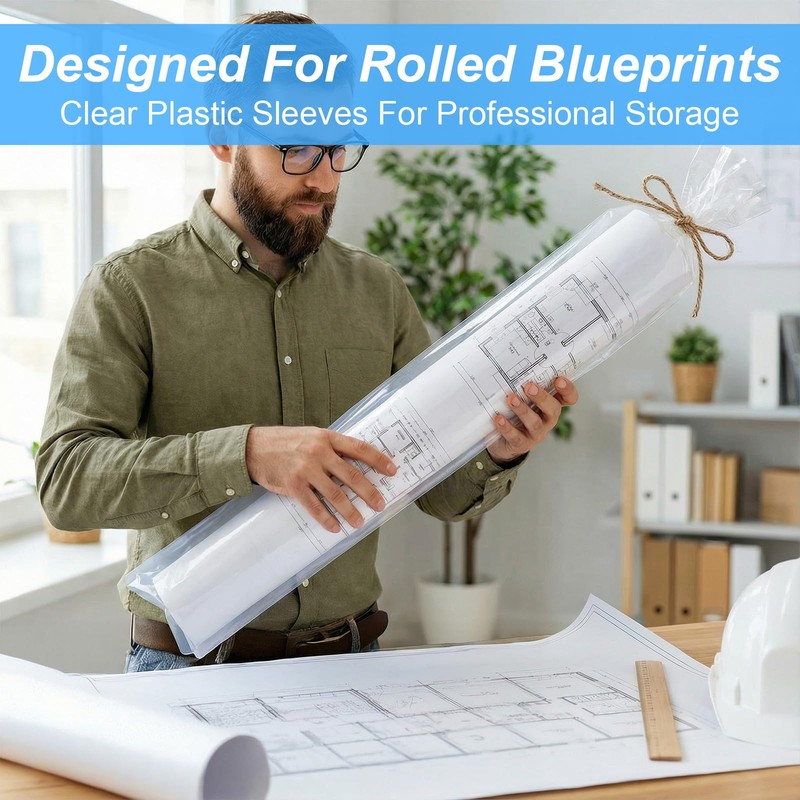 100-Pack Plastic Poster Sleeves, 6x50 Inch Long Plastic Bags &