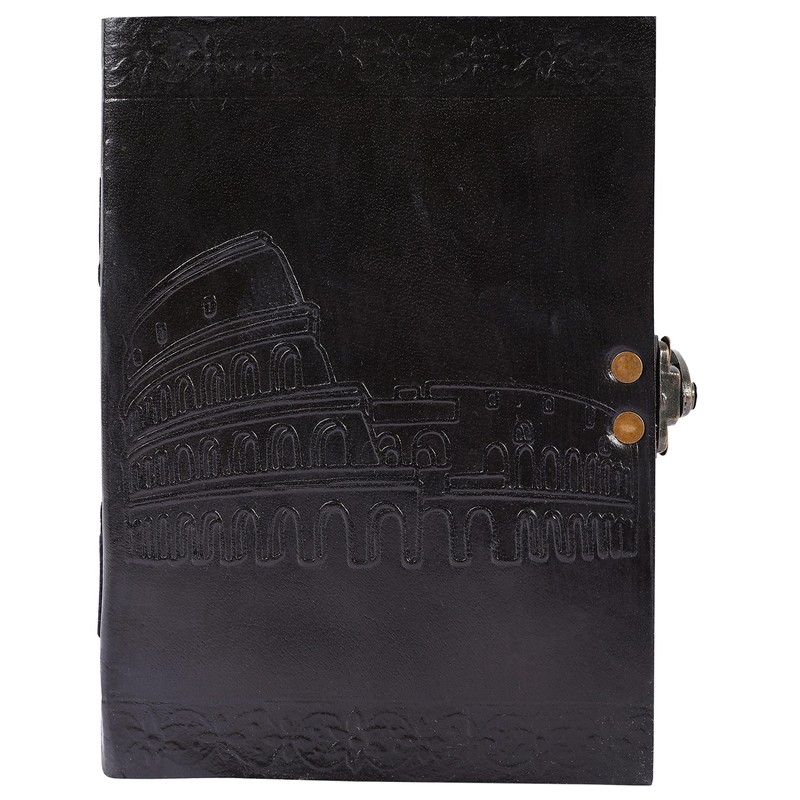 OVERDOSE Colosseum Black Leather Journal - Handmade Notebook for Students,