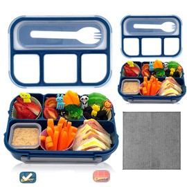 2pcs Loncheras para Niñas Bento Box Fiambrera - Fiambrera Cajas Bento1300ml, Hombres y Mujeres con 4 Compartimentos, Lunch Box con Cuchillo, Tenedor y Cuchara, Sin BPA(Azul)