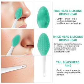 GLIDESMOOTH Silicone Pore Brush, Gentle Exfoliating, Double-Sided Pore Cleaning Brush, Deep Cleansing Tool, Rose, Green, Yellow, 3 Pcs