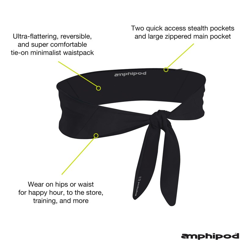 Amphipod TieNgo Stash Belt, Minimalist Runners Storage Waistpack Belt for