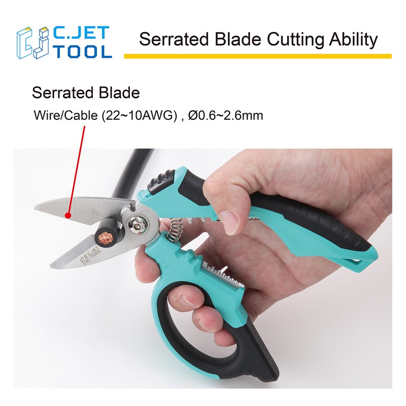 C.JET TOOL 8" Stainless Angle Type Electrician Scissors Heavy Duty