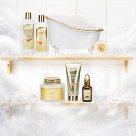 Spa Gift Baskets Set for Woman Women, 11 Pcs Honey Almond Spa Set for Women Gift with Shea Butter & Vitamin E. Include Shower Gel, Bubble Bath, Bath Bombs, Jojoba Oil, Makeup Bag. Gifts for Women, Teen Girls Fathers Day Mothers Day Birthday