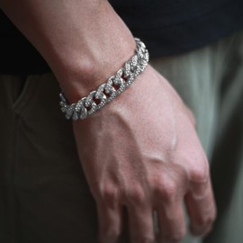 Halukakah Miami Cuban Men Iced Out Chain, 15/20 mm Men Gold Chain, 18 Carat Real Gold-Plated/Platinum Plated, White Gold Necklace, Bracelet, Full Cubic Zirconia Diamond Cut Prong Set, Gift For Him, Gold Plated