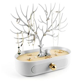 MORE&LESS - Soporte de exhibición de joyas con mango de aleación de aluminio, organizador colgante de torre de árbol para anillos, arete, collares, pu