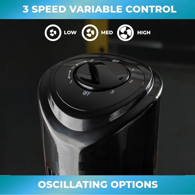 EZ-CHILL 32" 3-Speed Oscillating Portable Tower Fan, 90 Degree Oscillation,