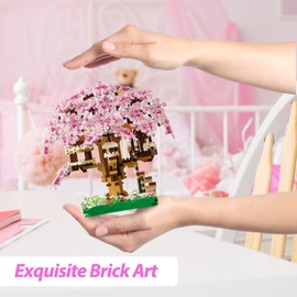 QISHOUTING Cherry Blossom Tree Building Set, 1113PCS, Flowers Bonsai Tree Mini Blocks Kit for Adult,Japanese Sakura-Tree House Building Blocks,Gift Ideas for Girls 8 10 12 14+ (Pink)