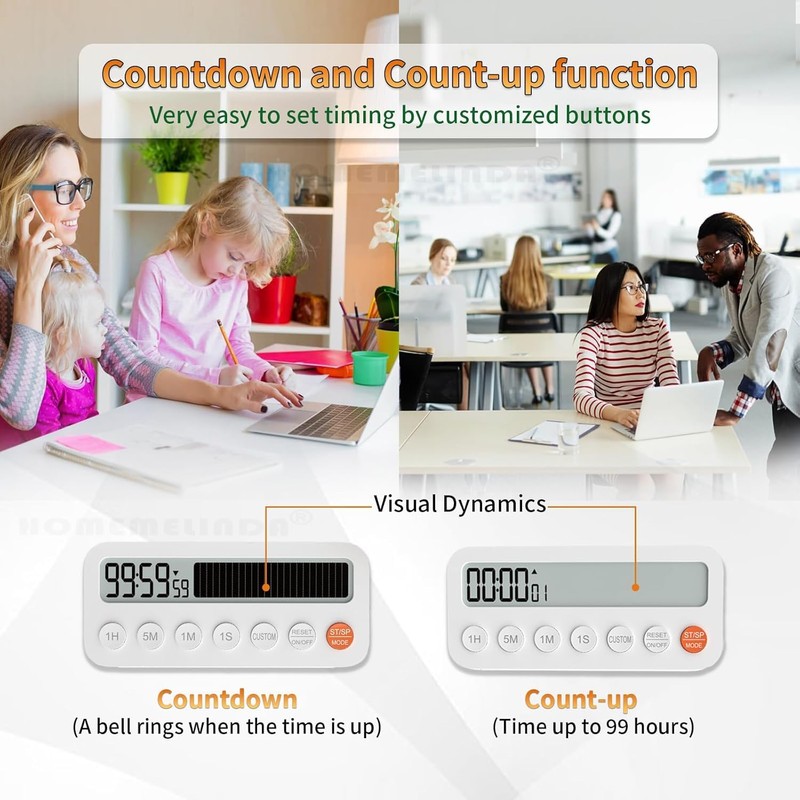 Visual Kitchen Timer Stopwatch with Progress Bar, Fast-Set Hour Minute
